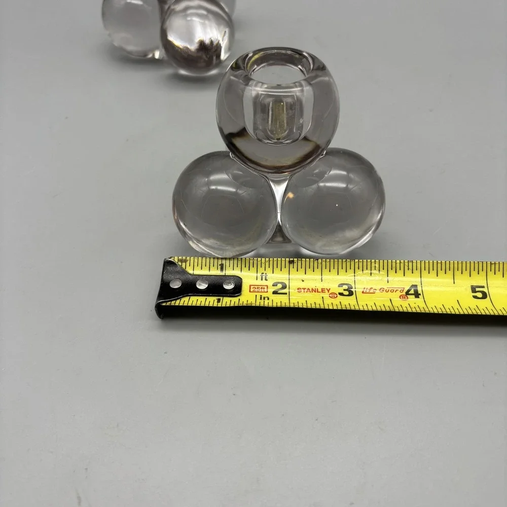 VTG MCM Westmoreland Pair (2) Clear Glass Sphere Ball Candle Holders MCM 3
